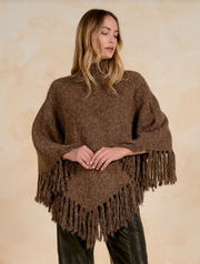 Turtleneck Poncho With Fringe Hem