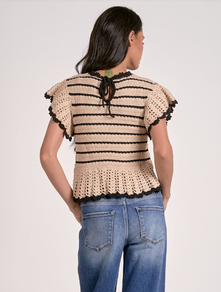 Crochet Ruffle Sleeve Striped Tank