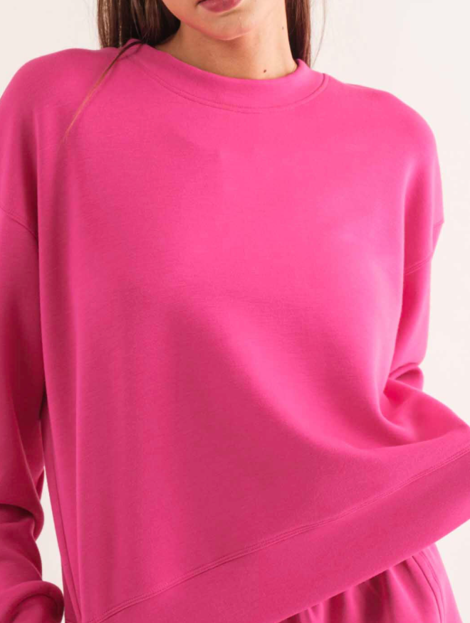 Soft Texture Relaxed Fit Sweatshirt in Hot Pink
