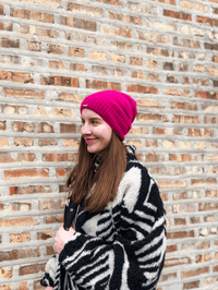 Frost Merino Wool Oversized Hat with Fleece Band Lining in Fuchsia