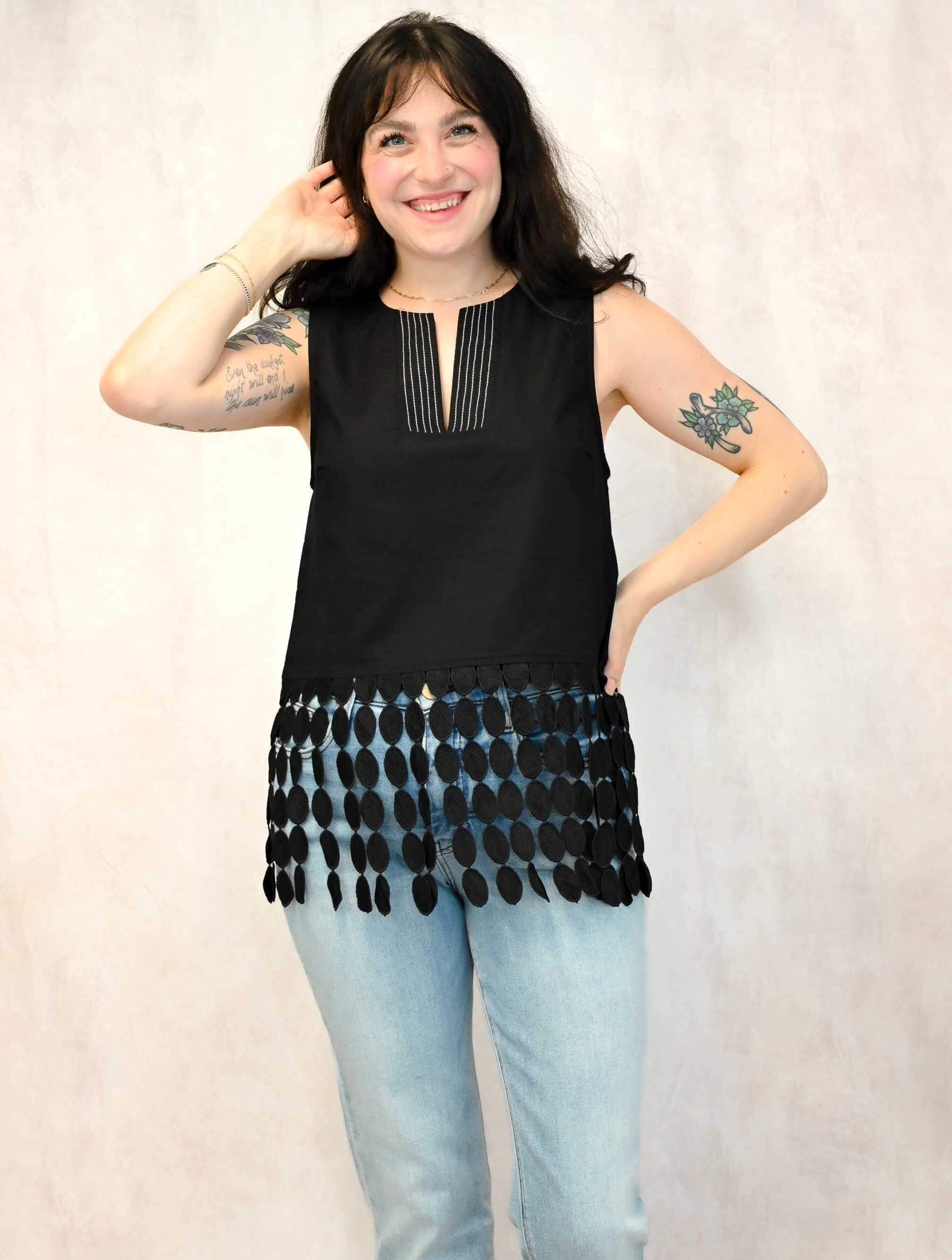 Dotted Lace Fringe Linen Top