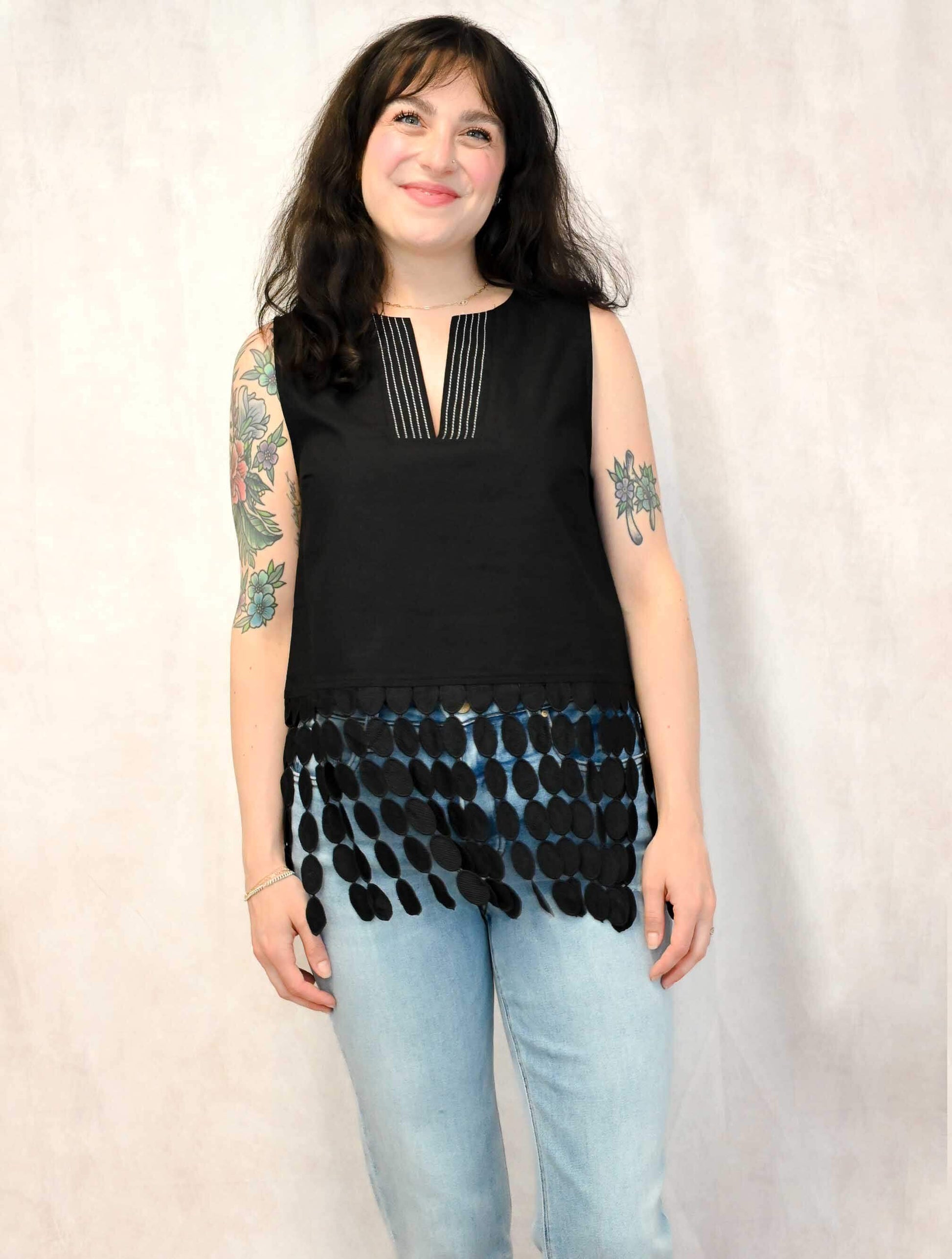 Dotted Lace Fringe Linen Top