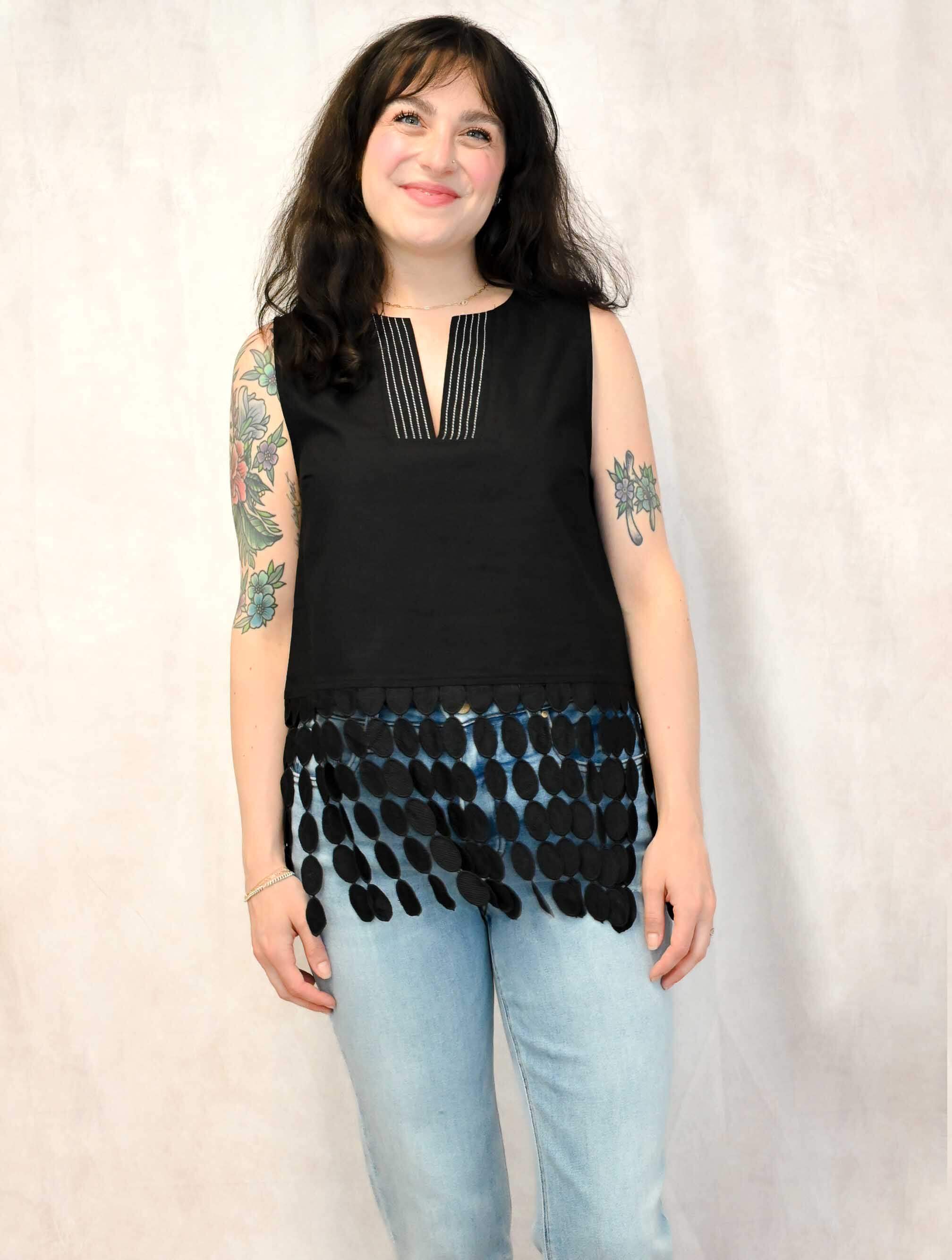 Dotted Lace Fringe Linen Top