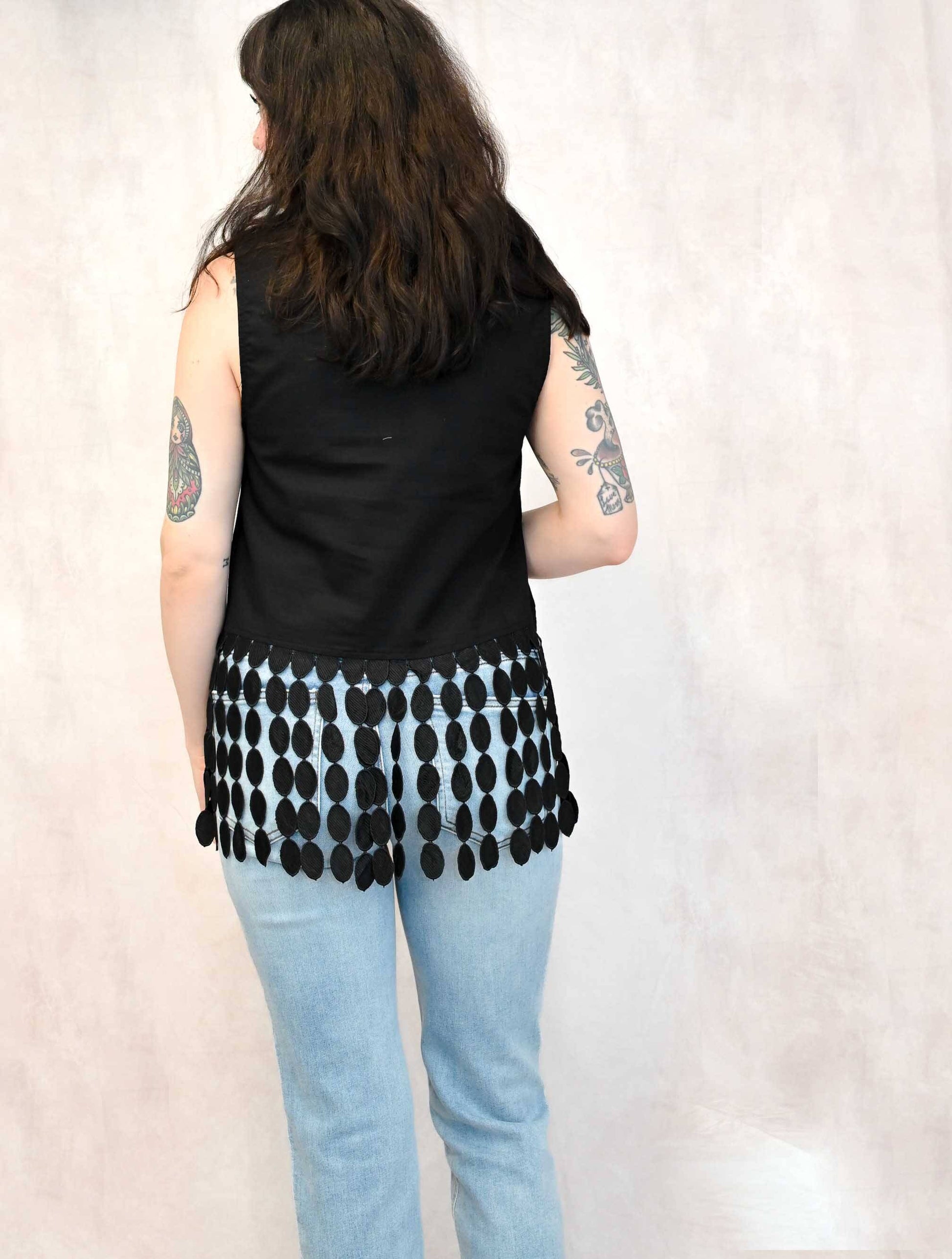 Dotted Lace Fringe Linen Top