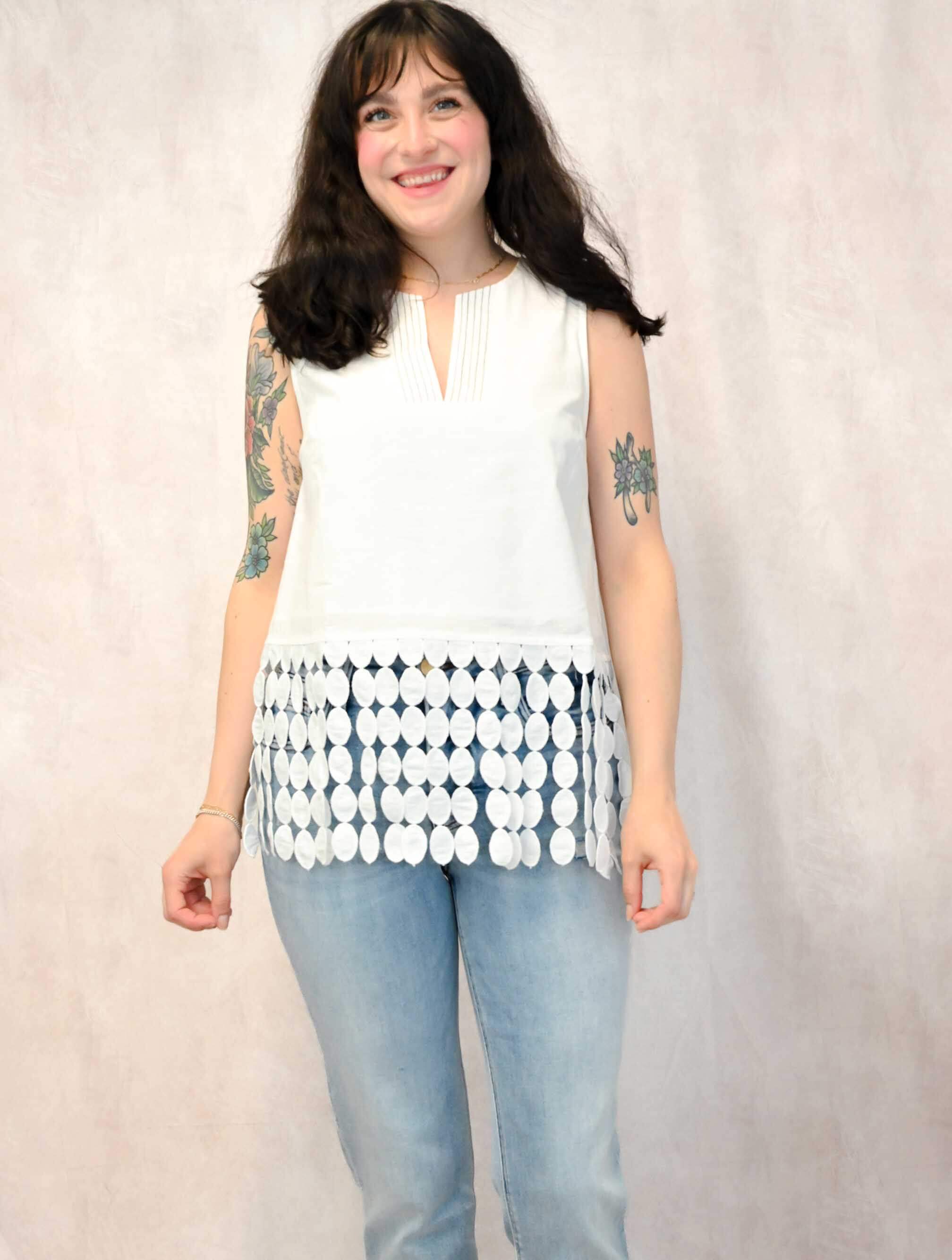Dotted Lace Fringe Linen Top