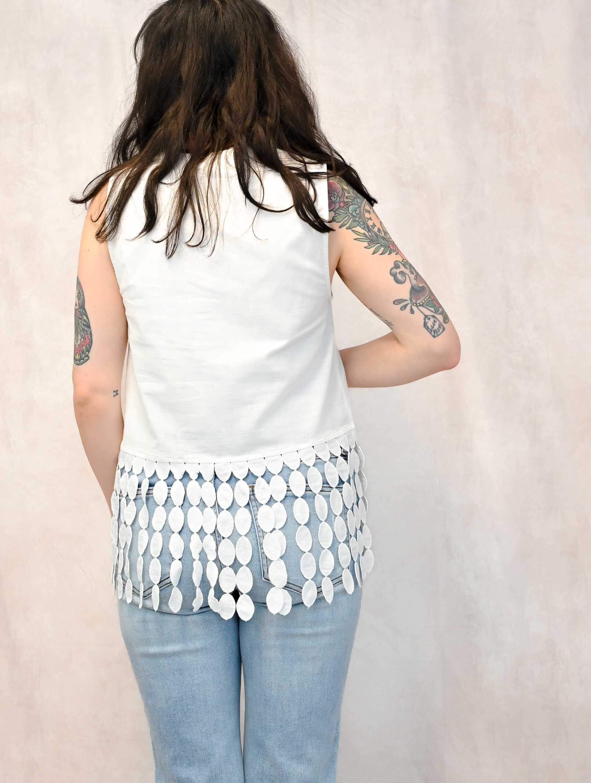 Dotted Lace Fringe Linen Top
