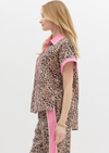 Leopard Print Short Sleeve Top with Contrasting Collar