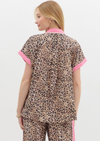 Leopard Print Short Sleeve Top with Contrasting Collar