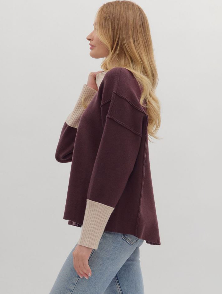 Long Sleeve Knit Pullover With Contrast Ribbing