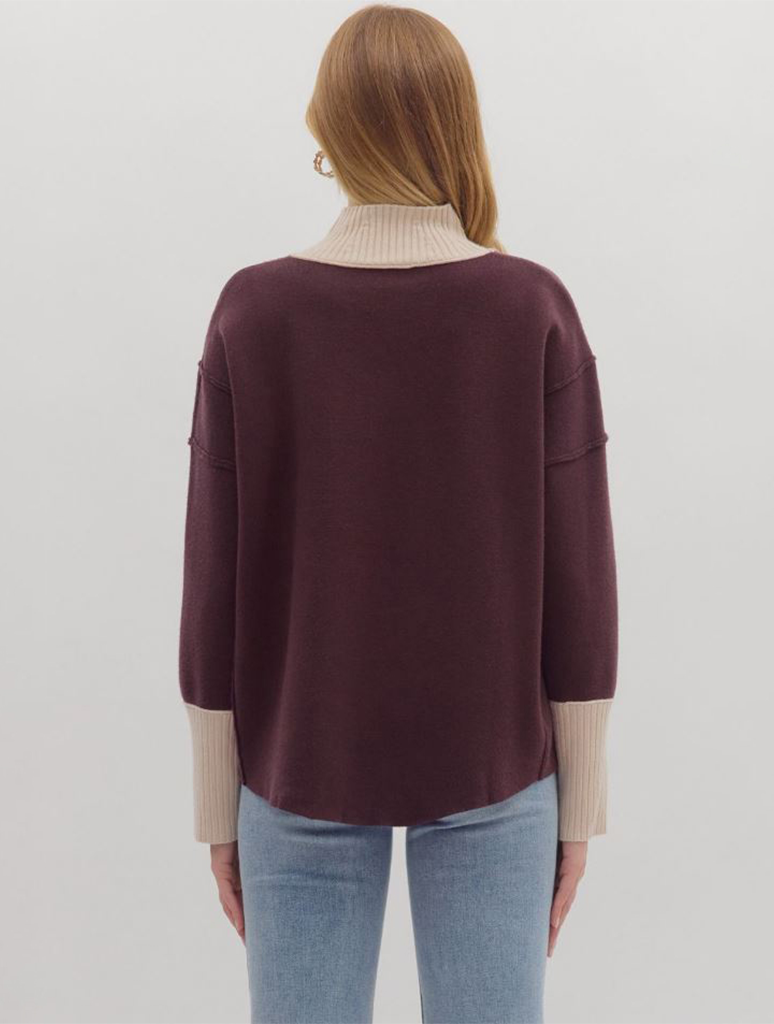 Long Sleeve Knit Pullover With Contrast Ribbing