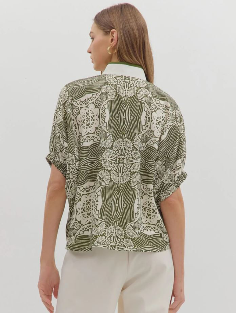 Patterned Dolman Sleeve Blouse