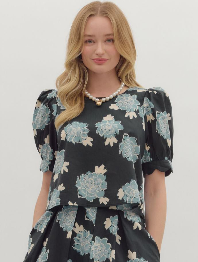 Puff Sleeve Floral Print Top