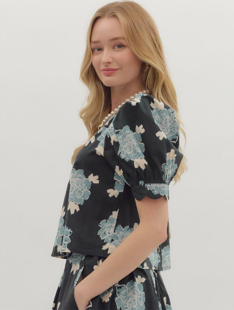 Puff Sleeve Floral Print Top