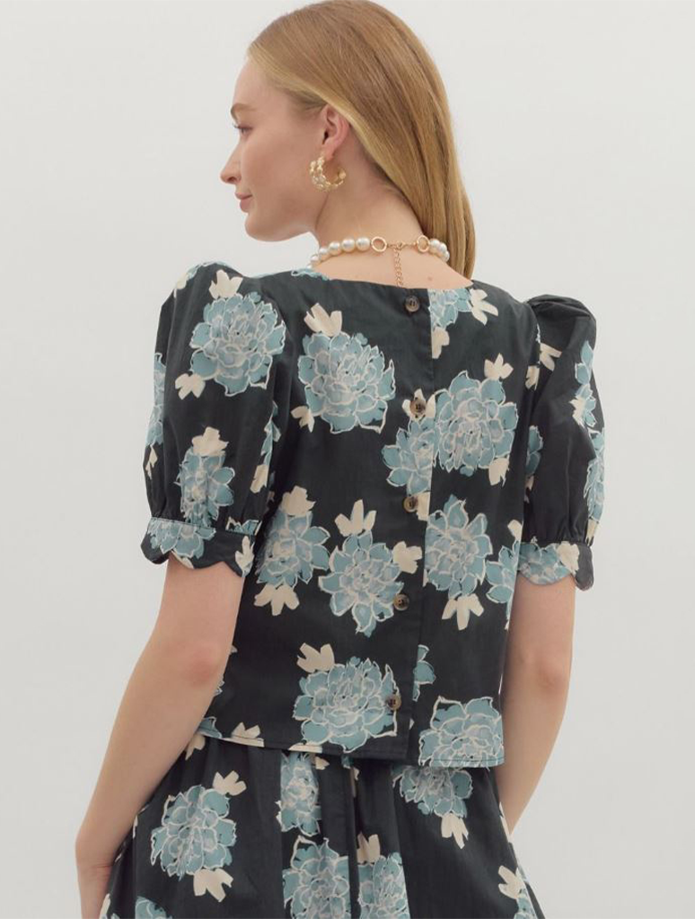 Puff Sleeve Floral Print Top