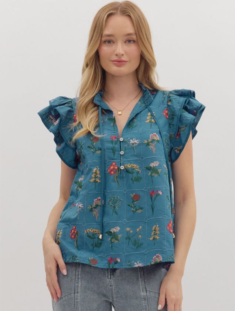 Floral Print Flutter Sleeve Top