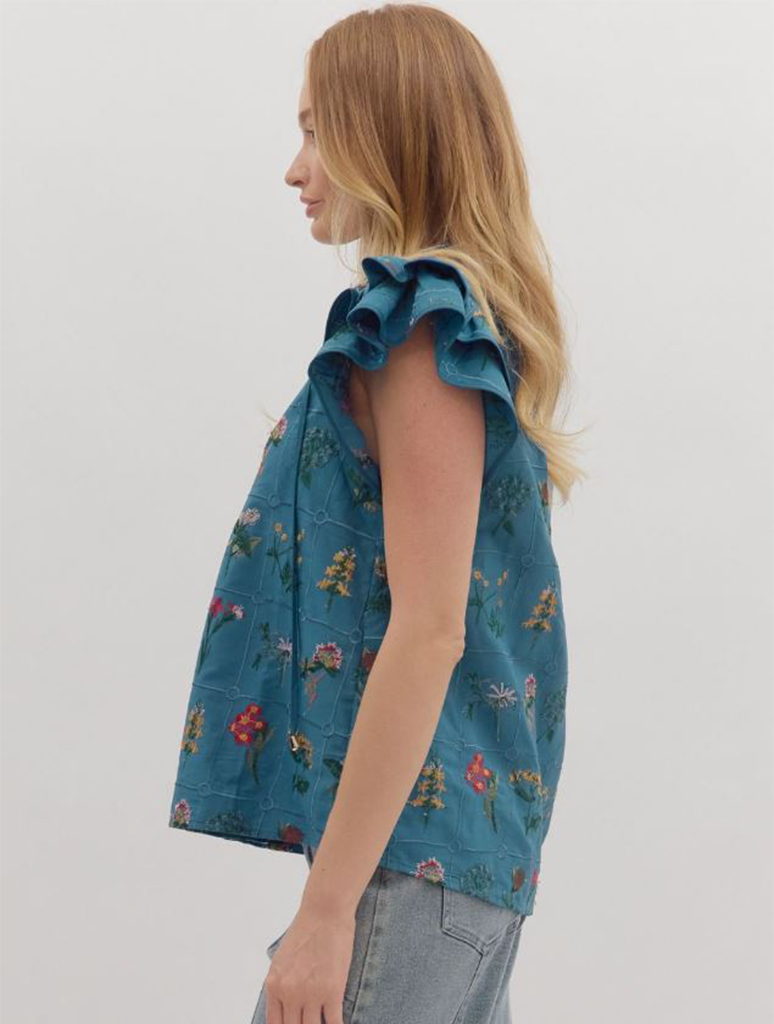 Floral Print Flutter Sleeve Top