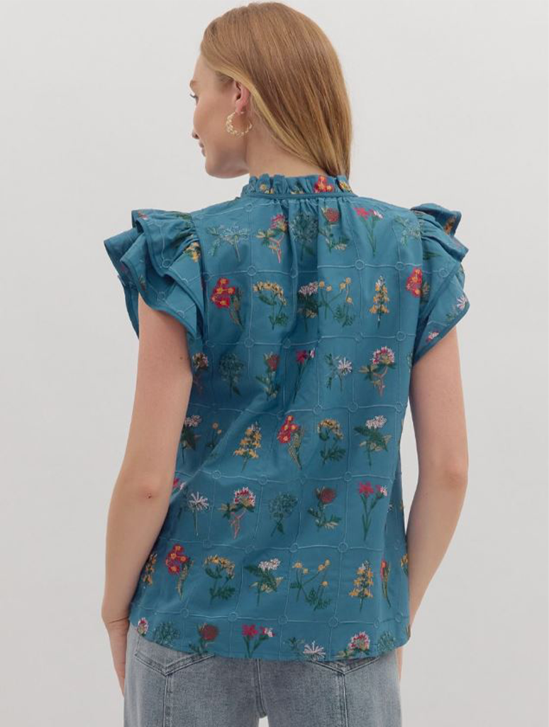 Floral Print Flutter Sleeve Top