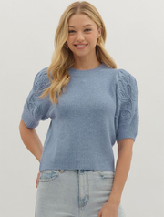 Short Sleeve Sweater with Embroidery Detail