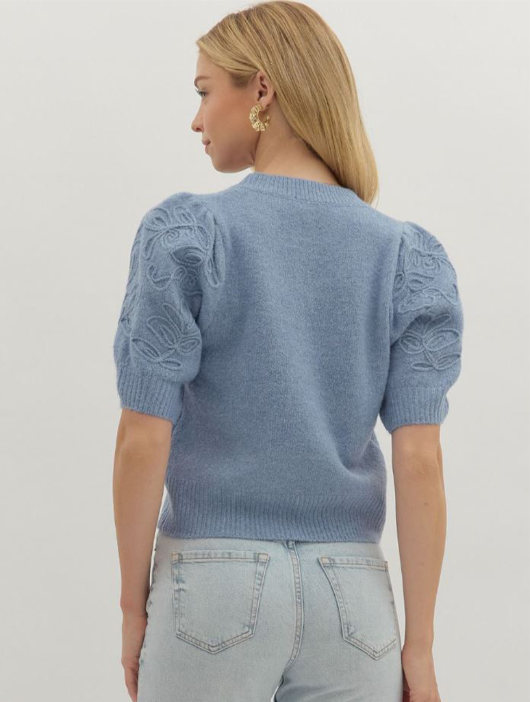 Short Sleeve Sweater with Embroidery Detail