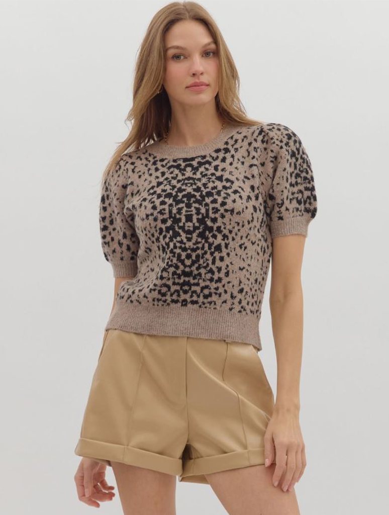 Animal Pattern Puff Sleeve Sweater