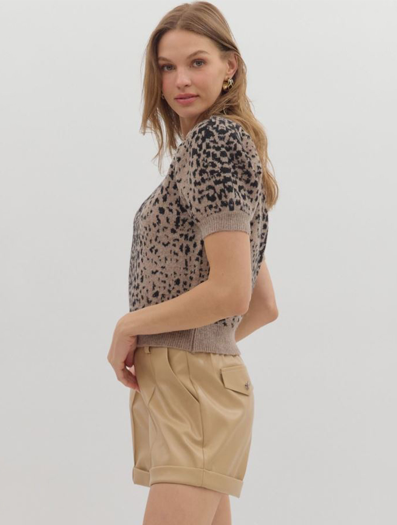 Animal Pattern Puff Sleeve Sweater