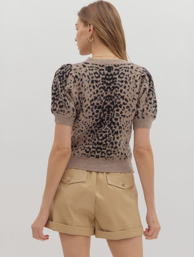 Animal Pattern Puff Sleeve Sweater