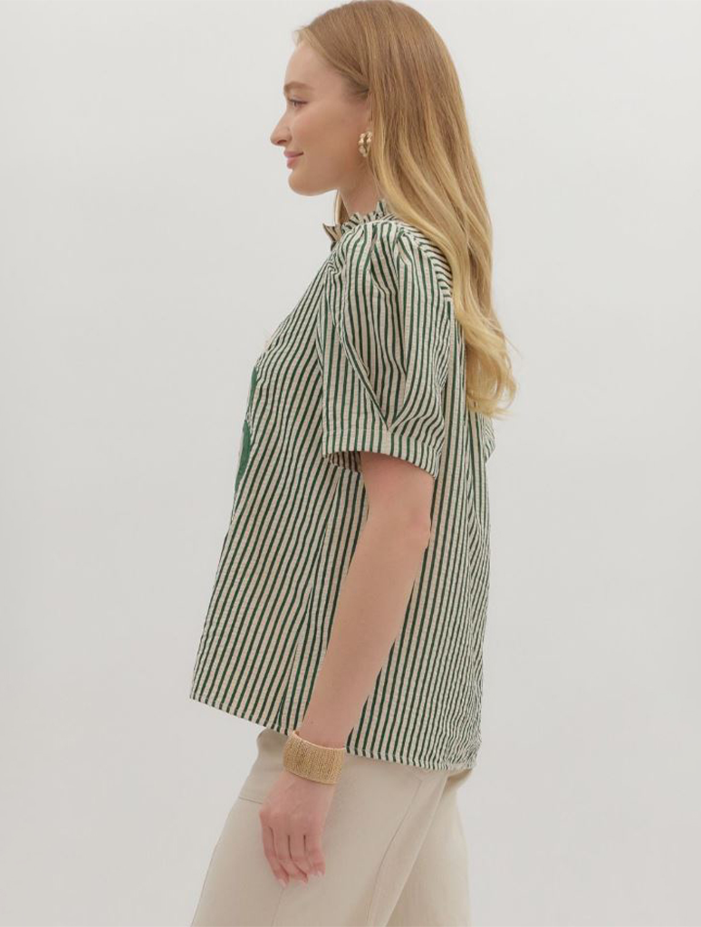Stripe Short Sleeve Blouse With Embroidered Detailing
