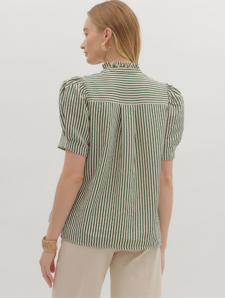 Stripe Short Sleeve Blouse With Embroidered Detailing