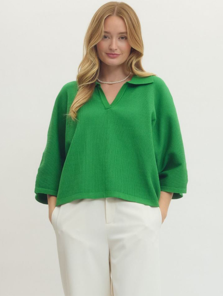 3/4 Sleeve Collared Sweater
