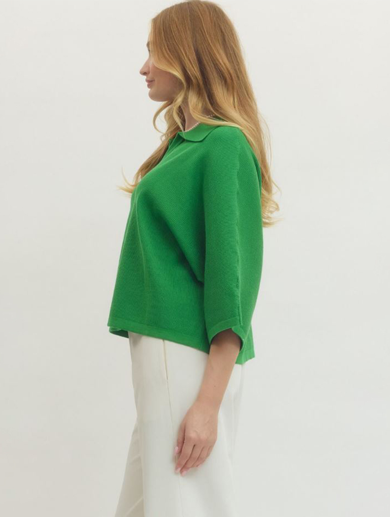 3/4 Sleeve Collared Sweater