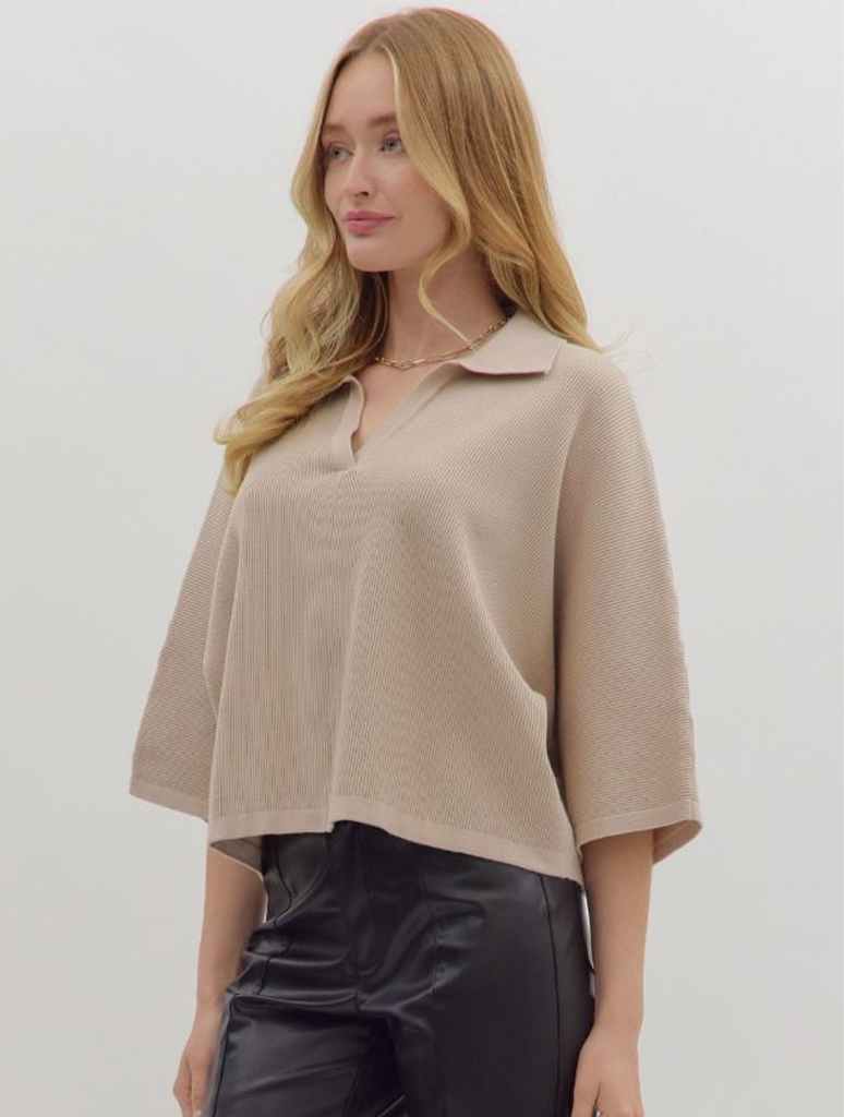 3/4 Sleeve Collared Sweater