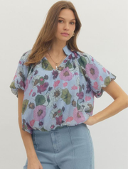 Floral V-Neck Short Sleeve Blouse