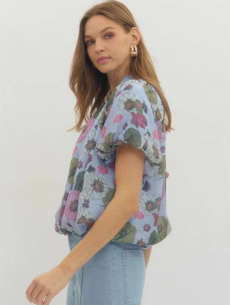 Floral V-Neck Short Sleeve Blouse