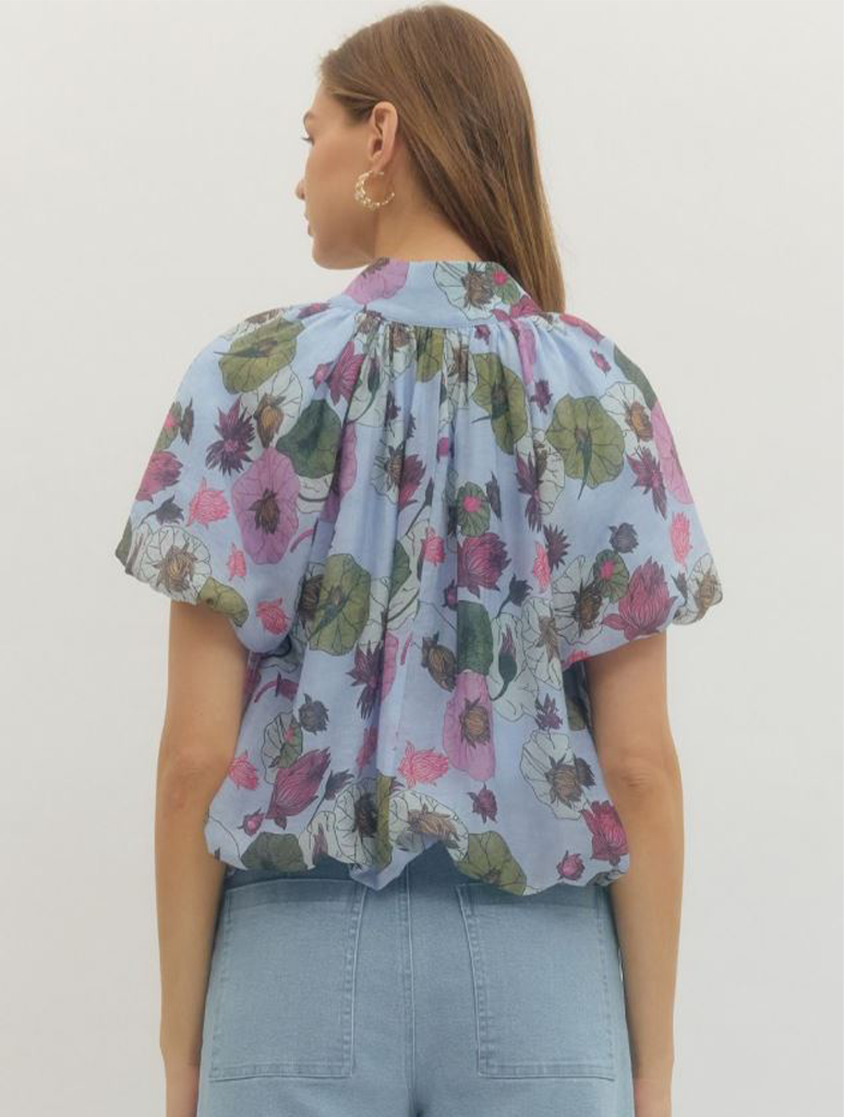 Floral V-Neck Short Sleeve Blouse