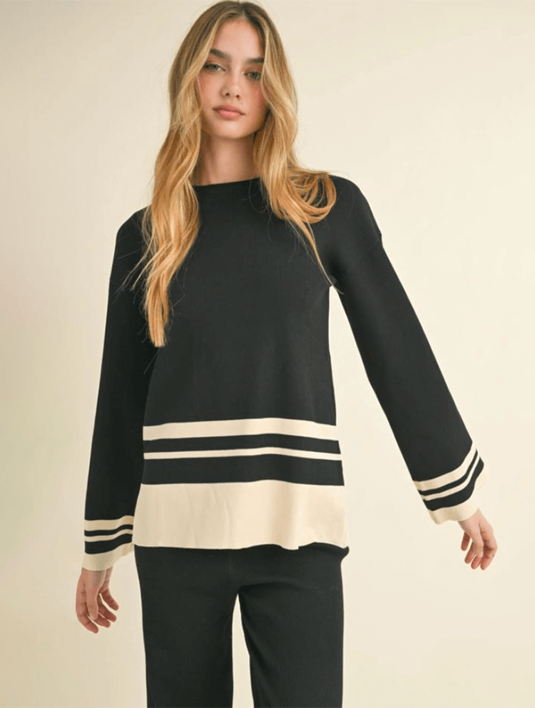 Border Striped Knitted Long Sleeve Top