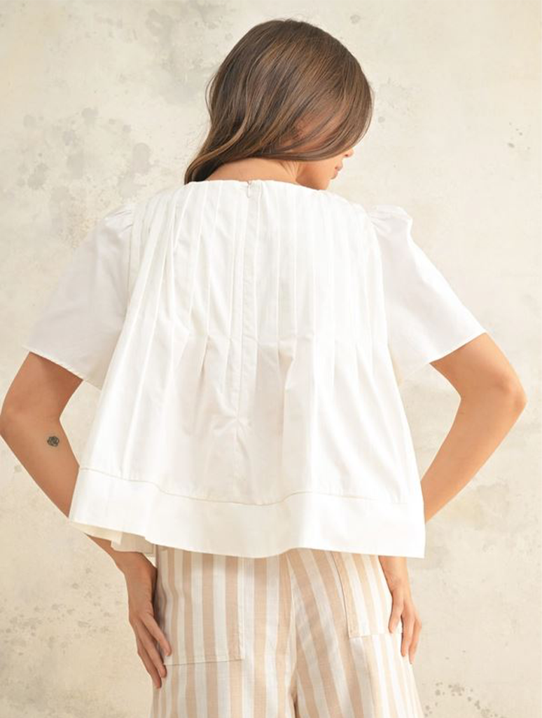 Pleated Detail Short Sleeve Blouse