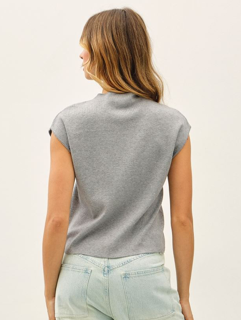 Mock Neck Cap Sleeve Knit Top