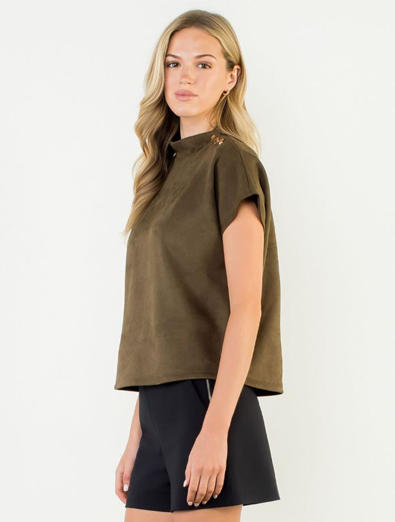 Short Sleeve Suede Top