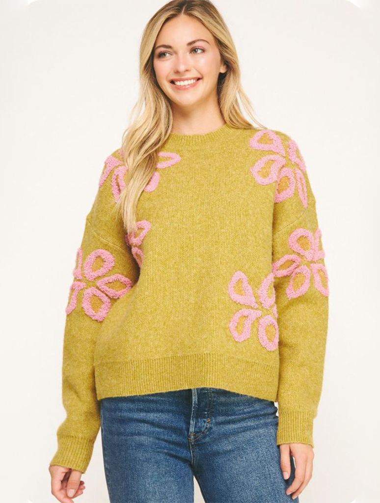 Floral Embroidered Long Sleeve Knit Top