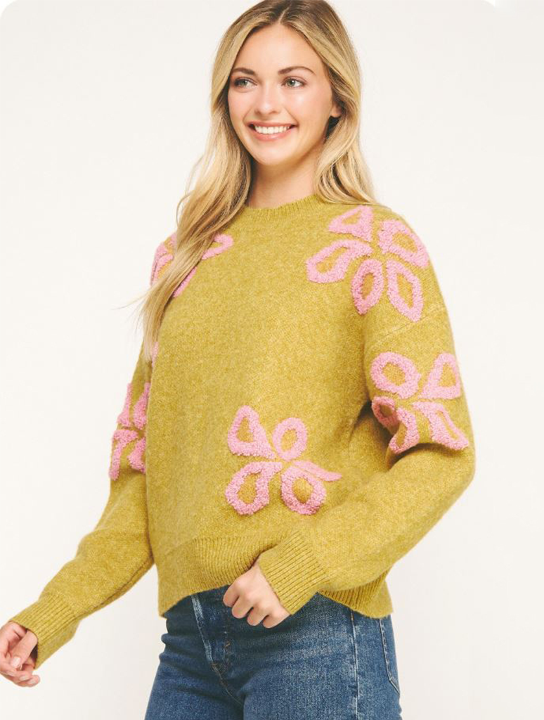 Floral Embroidered Long Sleeve Knit Top