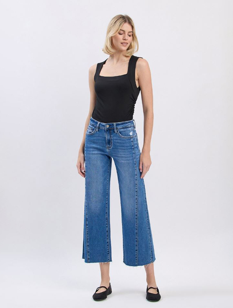 Vervet High Rise Raw Hem Twist Wide Jeans