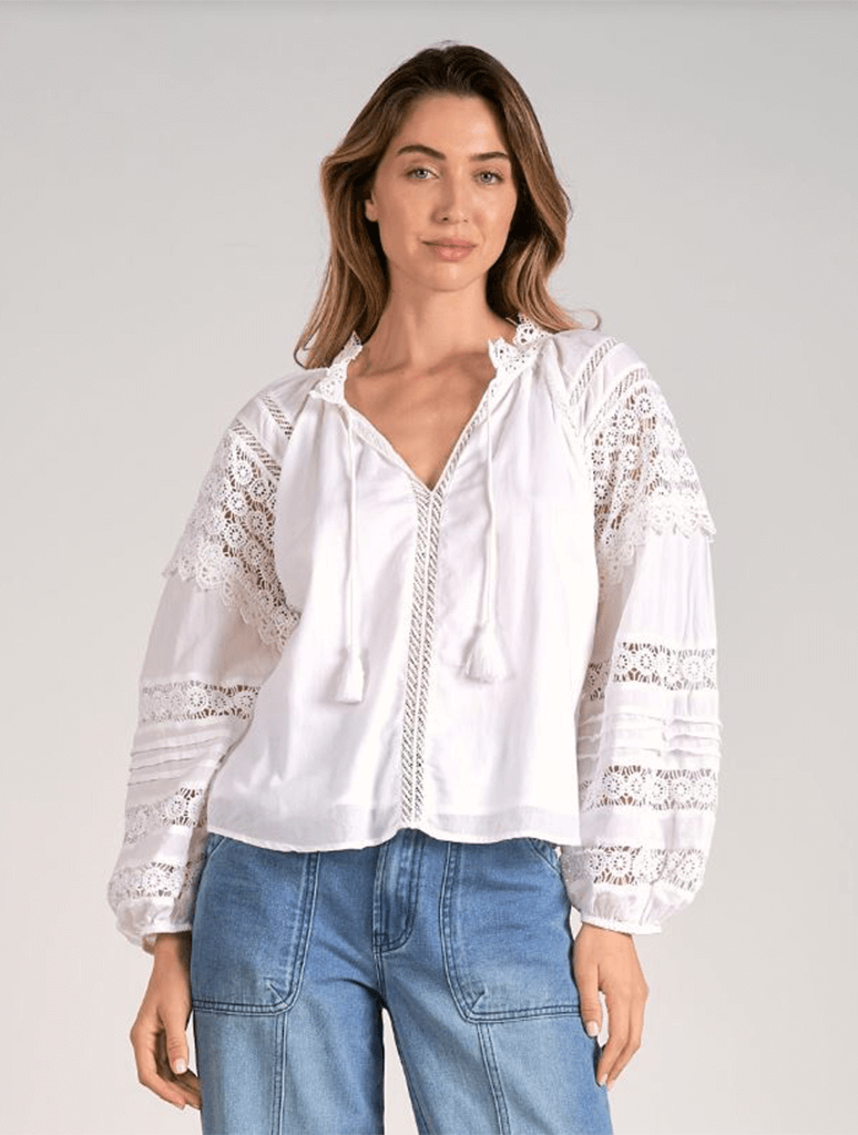 Long Sleeve Crochet Top in White