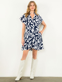 Printed Short Sleeve Collared Dress