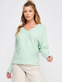 V-Neck Fine Gauge Pullover with Banded Detail