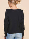 Textured Sleeves Dolman Sweater in Black