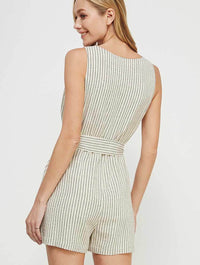 Easy Pinstriped Linen Romper in Natural/Black