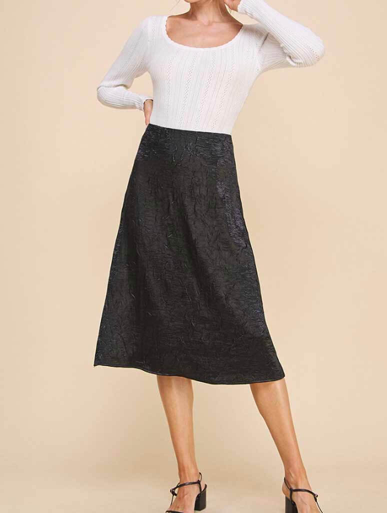 Crinkle Satin Skirt in Black