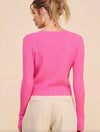 Cable Knit V-Neck Pullover in Hot Pink