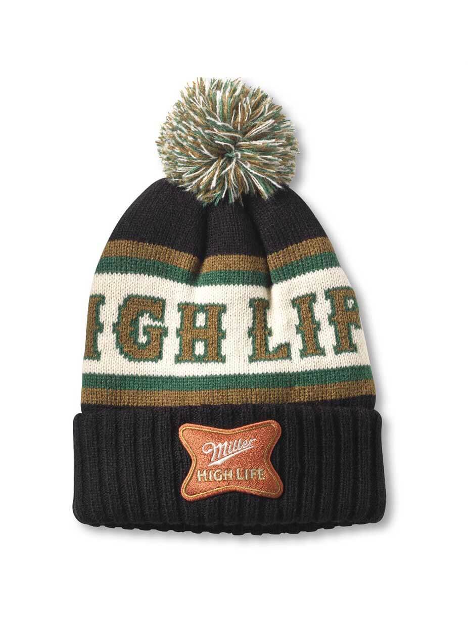 American Needle Pillow Line Knit Miller High Life Beanie in Black/Gold Multi