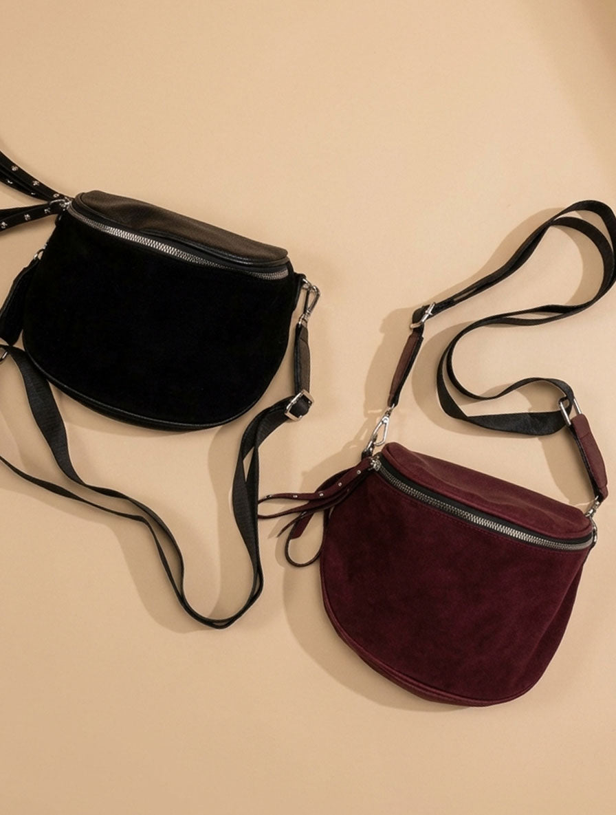 Faux Leather/Suede Split Fanny Pack